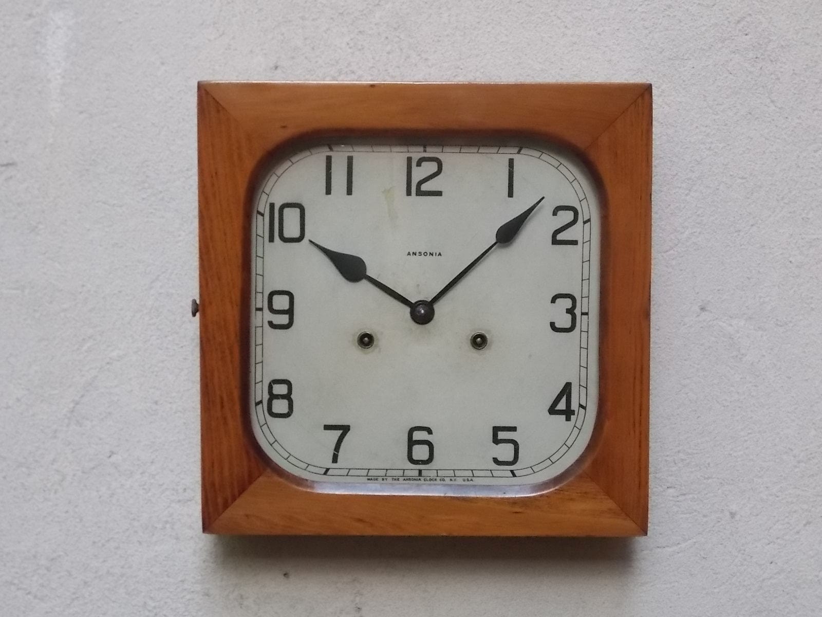 I Like Mikes Mid Century Modern Antique Ansonia Square Wooden Chiming Wall Clock, 8-Day, 100% Original, Rare