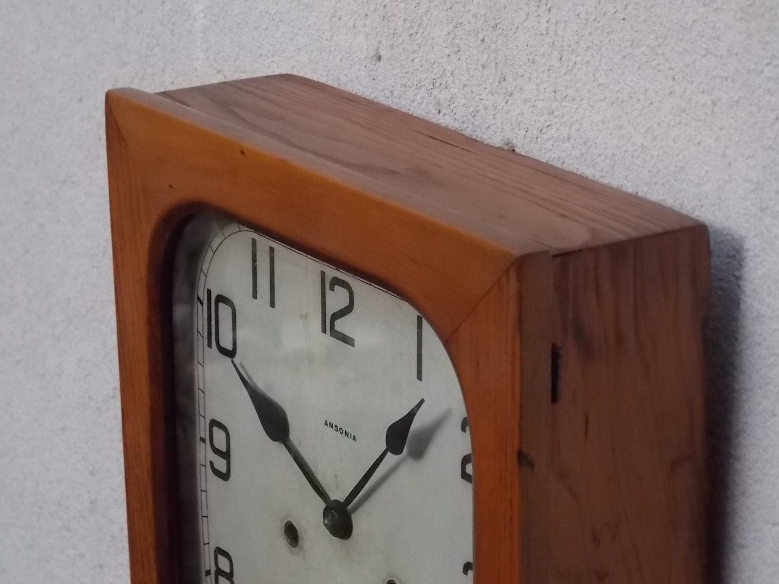 I Like Mikes Mid Century Modern Antique Ansonia Square Wooden Chiming Wall Clock, 8-Day, 100% Original, Rare