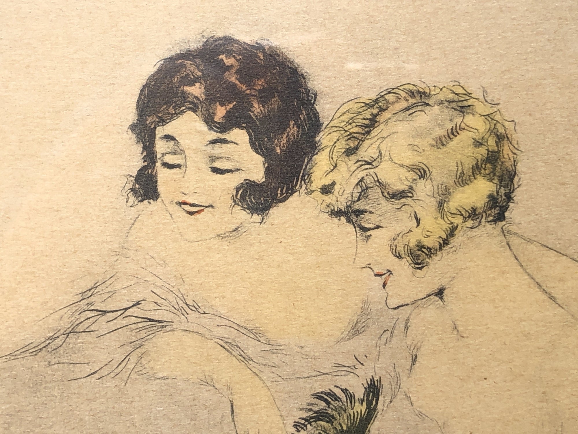 I Like Mikes Mid Century Modern Artwork Romantic Oval Framed Print by Bernart, Young Girls, Circa 1920