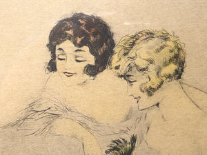 I Like Mikes Mid Century Modern Artwork Romantic Oval Framed Print by Bernart, Young Girls, Circa 1920