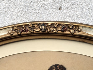 I Like Mikes Mid Century Modern Artwork Romantic Oval Framed Print by Bernart, Young Girls, Circa 1920
