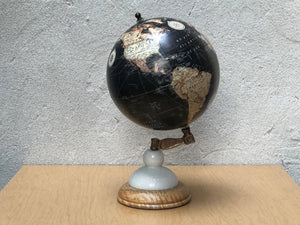 I Like Mikes Mid Century Modern Black 9" Desk Globe on Wood & White Stone Stand