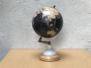 I Like Mikes Mid Century Modern Black 9" Desk Globe on Wood & White Stone Stand