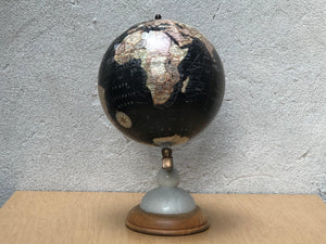 I Like Mikes Mid Century Modern Black 9" Desk Globe on Wood & White Stone Stand