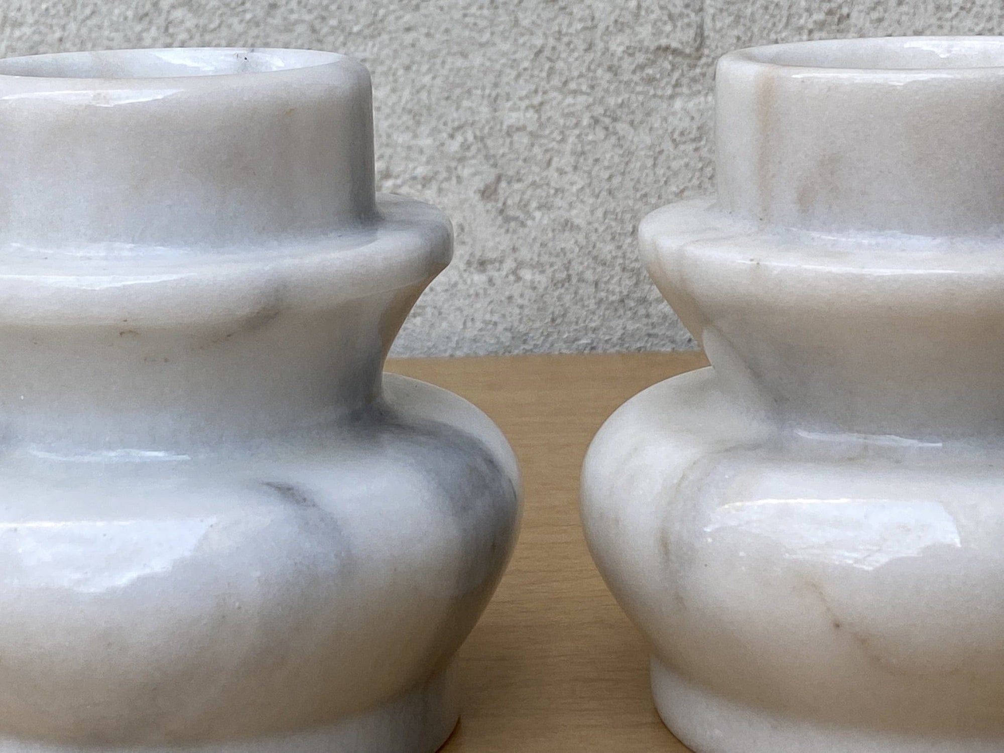 I Like Mikes Mid Century Modern Candle Holders Pair Large White Solid Marble Candle Holders, Pillar Votive and Stick