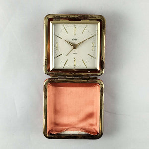 I Like Mikes Mid Century Modern Clock Bradley Wind Up Travel Clock, Red Pebbled Leather