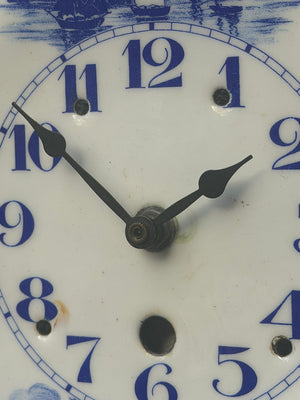 I Like Mikes Mid Century Modern Clock Delft Blue & White Wall Clock, Porcelain on Cast Iron
