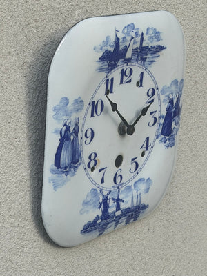 I Like Mikes Mid Century Modern Clock Delft Blue & White Wall Clock, Porcelain on Cast Iron