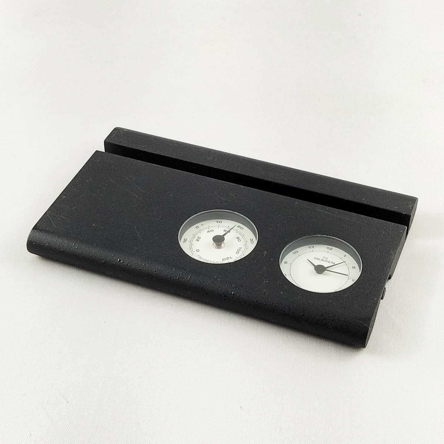 I Like Mikes Mid Century Modern Clock Skagen Desk Clock Business Card Holder with Temperature Dial