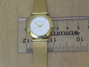 I Like Mikes Mid Century Modern Clock Skagen Women's Classic Goldtone White Dial Swarovski Crystal Watch