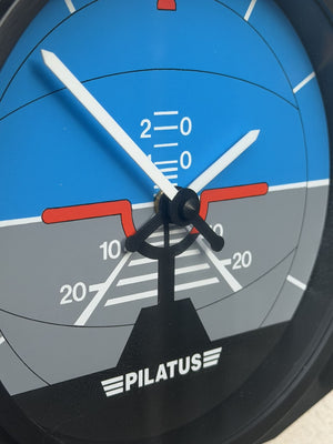 I Like Mikes Mid Century Modern Clock Small Black Pilatus Aircraft Instrument Wall Clock with Blue, Rare