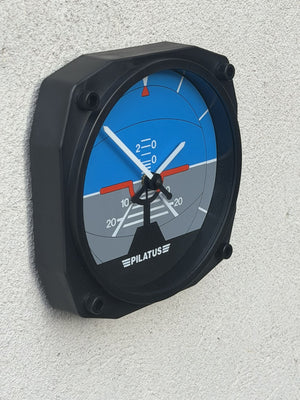 I Like Mikes Mid Century Modern Clock Small Black Pilatus Aircraft Instrument Wall Clock with Blue, Rare