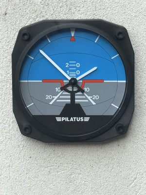 I Like Mikes Mid Century Modern Clock Small Black Pilatus Aircraft Instrument Wall Clock with Blue, Rare