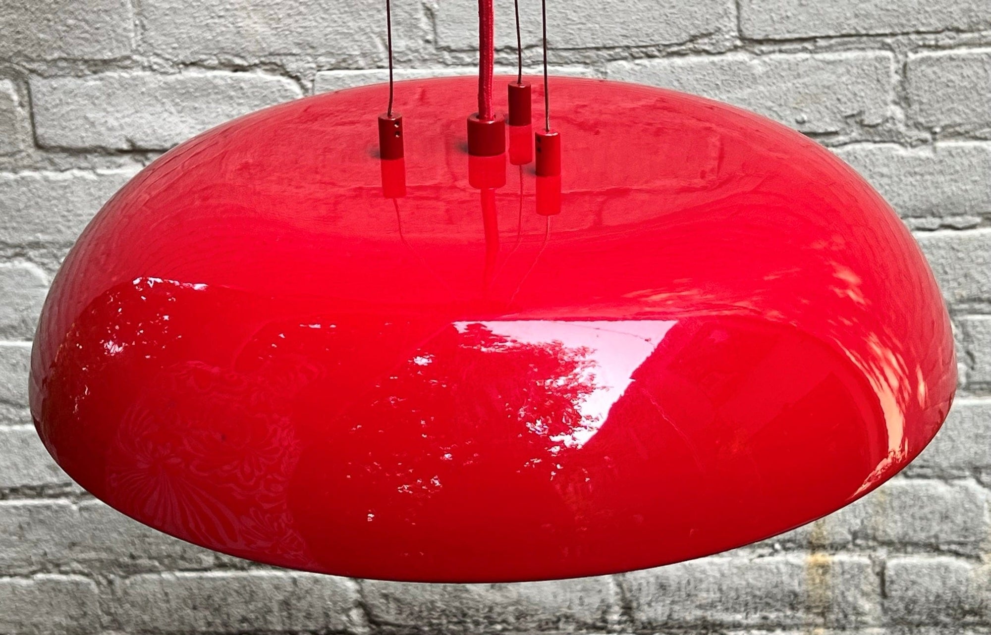 I Like Mikes Mid Century Modern Hanging Lamp Sleek Red UFO Flying Saucer Metal Pendant Lamp