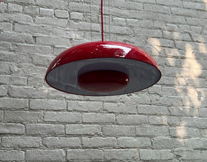 I Like Mikes Mid Century Modern Hanging Lamp Sleek Red UFO Flying Saucer Metal Pendant Lamp