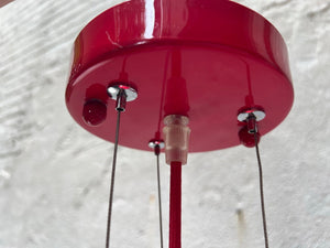 I Like Mikes Mid Century Modern Hanging Lamp Sleek Red UFO Flying Saucer Metal Pendant Lamp