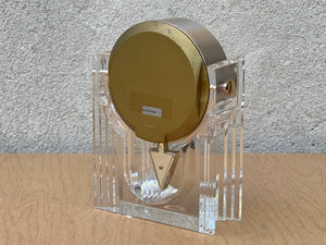 I Like Mikes Mid Century Modern Mantle Clock Seiko Neo Deco Lucite Brass Pendulum Table Clock, Memphis Design
