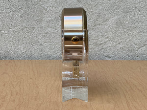 I Like Mikes Mid Century Modern Mantle Clock Seiko Neo Deco Lucite Brass Pendulum Table Clock, Memphis Design