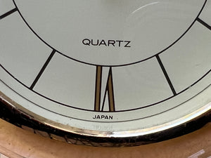 I Like Mikes Mid Century Modern Mantle Clock Seiko Neo Deco Lucite Brass Pendulum Table Clock, Memphis Design