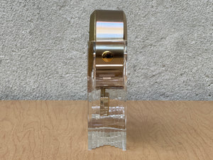 I Like Mikes Mid Century Modern Mantle Clock Seiko Neo Deco Lucite Brass Pendulum Table Clock, Memphis Design