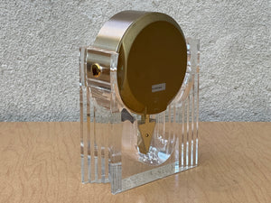 I Like Mikes Mid Century Modern Mantle Clock Seiko Neo Deco Lucite Brass Pendulum Table Clock, Memphis Design
