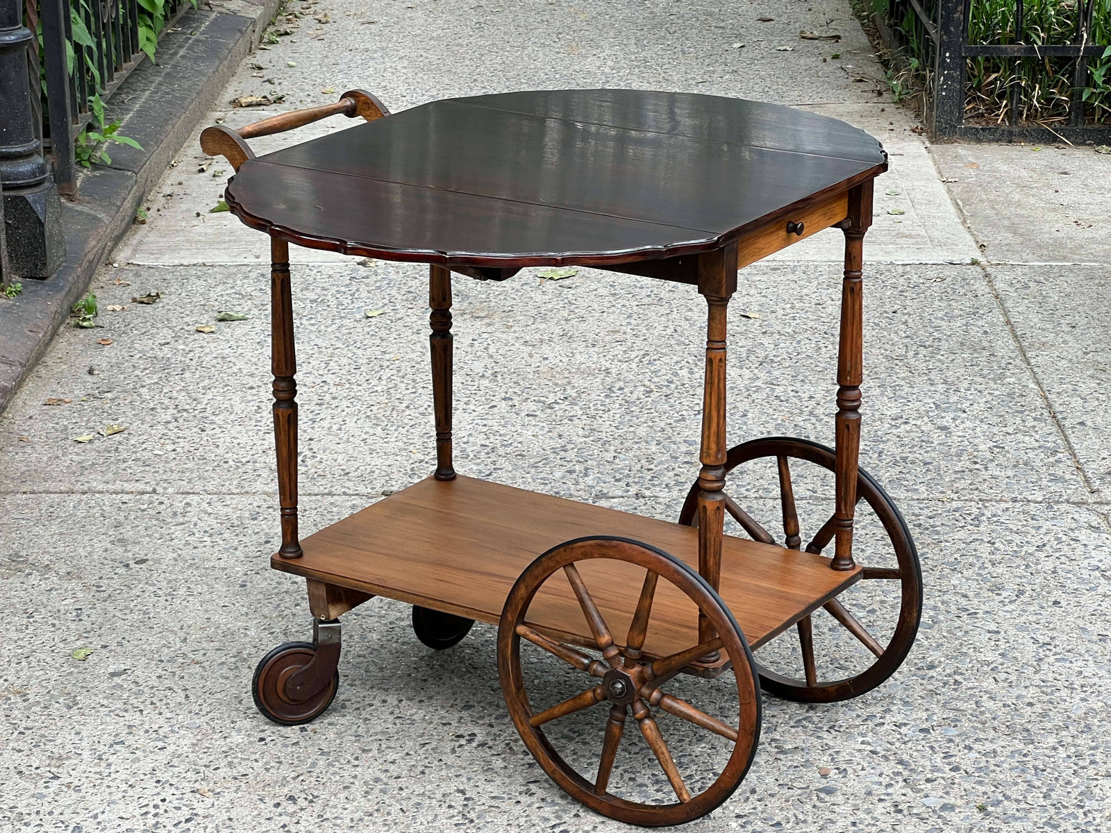 I Like Mikes Mid Century Modern Paalman Drop Handle Wooden Tea Cart, Drop Sides, Wagon Wheels, 100% Restored