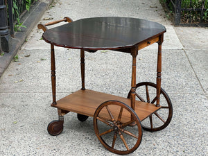 I Like Mikes Mid Century Modern Paalman Drop Handle Wooden Tea Cart, Drop Sides, Wagon Wheels, 100% Restored