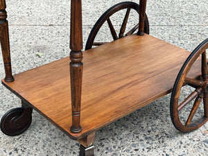 I Like Mikes Mid Century Modern Paalman Drop Handle Wooden Tea Cart, Drop Sides, Wagon Wheels, 100% Restored