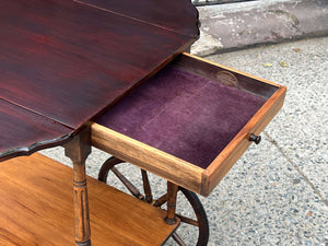I Like Mikes Mid Century Modern Paalman Drop Handle Wooden Tea Cart, Drop Sides, Wagon Wheels, 100% Restored