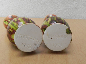 I Like Mikes Mid Century Modern Pair Small Green Brown Ceramic Bud Vases From 1973