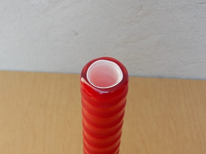 I Like Mikes Mid Century Modern Red Tall Glass Mikasa Vase, Tall Neck Genie Bottle Shape