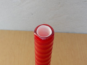 I Like Mikes Mid Century Modern Red Tall Glass Mikasa Vase, Tall Neck Genie Bottle Shape