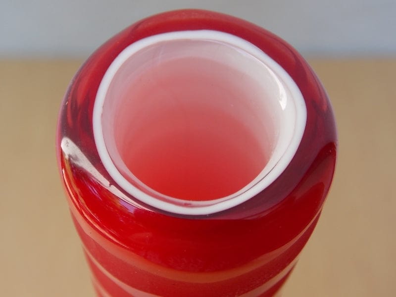 I Like Mikes Mid Century Modern Red Tall Glass Mikasa Vase, Tall Neck Genie Bottle Shape