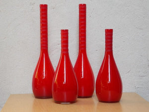I Like Mikes Mid Century Modern Red Tall Glass Mikasa Vase, Tall Neck Genie Bottle Shape
