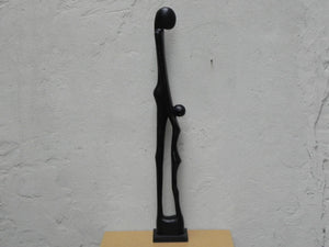 I Like Mikes Mid Century Modern Sculptures & Statues Tall Thin Black Wood Parent Child Floor Statue from Ghana
