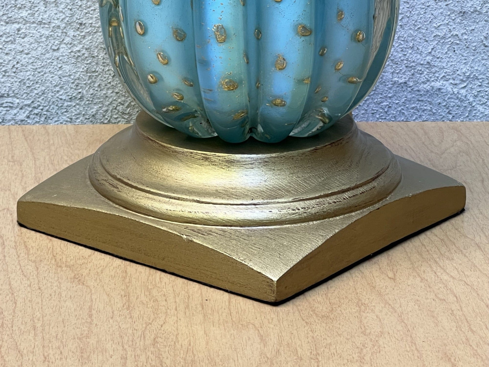 I Like Mikes Mid Century Modern Tall Blue Gold Vintage Murano Fluted Glass Table Lamp Gold Base