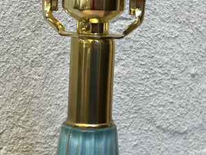 I Like Mikes Mid Century Modern Tall Blue Gold Vintage Murano Fluted Glass Table Lamp Gold Base