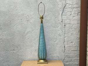 I Like Mikes Mid Century Modern Tall Blue Gold Vintage Murano Fluted Glass Table Lamp Gold Base