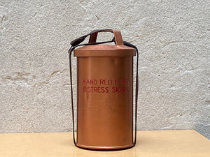 I Like Mikes Mid Century Modern Vintage Copper Hand Red Flair Distress Signal Cannister with Leather Strap