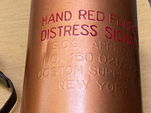 I Like Mikes Mid Century Modern Vintage Copper Hand Red Flair Distress Signal Cannister with Leather Strap