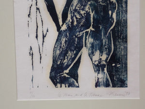 I Like Mikes Mid Century Modern Wall Decor & Art Framed Signed Original Print "A Man & A Woman", Artisan Printmaking