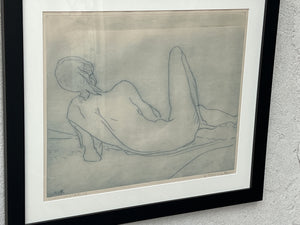 I Like Mikes Mid Century Modern Wall Decor & Art "Pat" Nude Sketch, Signed Print by Etienne Ret, Framed