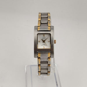 I Like Mikes Mid Century Modern Watches Anne Klein Women's Silver Tone Watch, Gold Tone Accents, Rectangular Dial, Link Strap