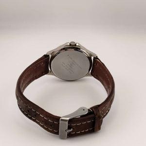 I Like Mikes Mid Century Modern Watches Armitron Men's Gold Tone Quartz Watch, Round Gold Tone Dial on a White Face, Brown Leather Strap