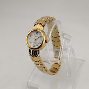 I Like Mikes Mid Century Modern Watches Armitron Women's Gold Tone Quartz Watch, Round White Dial, Bracelet Strap