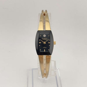 I Like Mikes Mid Century Modern Watches Armitron Women's Silver Gold Watch, Black Rectangular Dial with Rounded Sides, Jewel Detail, Bracelet Strap