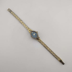 I Like Mikes Mid Century Modern Watches Armitron Women's Silver Gold Watch, Blue Oval Dial, Bracelet Strap