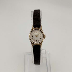 I Like Mikes Mid Century Modern Watches Benrus Unisex Gold Tone Watch, Circular Dial, Genuine Brown Lizard Strap
