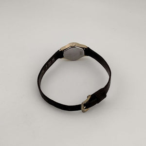 I Like Mikes Mid Century Modern Watches Benrus Unisex Gold Tone Watch, Circular Dial, Genuine Brown Lizard Strap