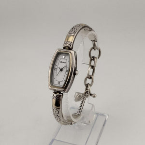 I Like Mikes Mid Century Modern Watches Brighton Women's Silver Tone Watch, White Oval Dial with Flat Sides, Link Strap